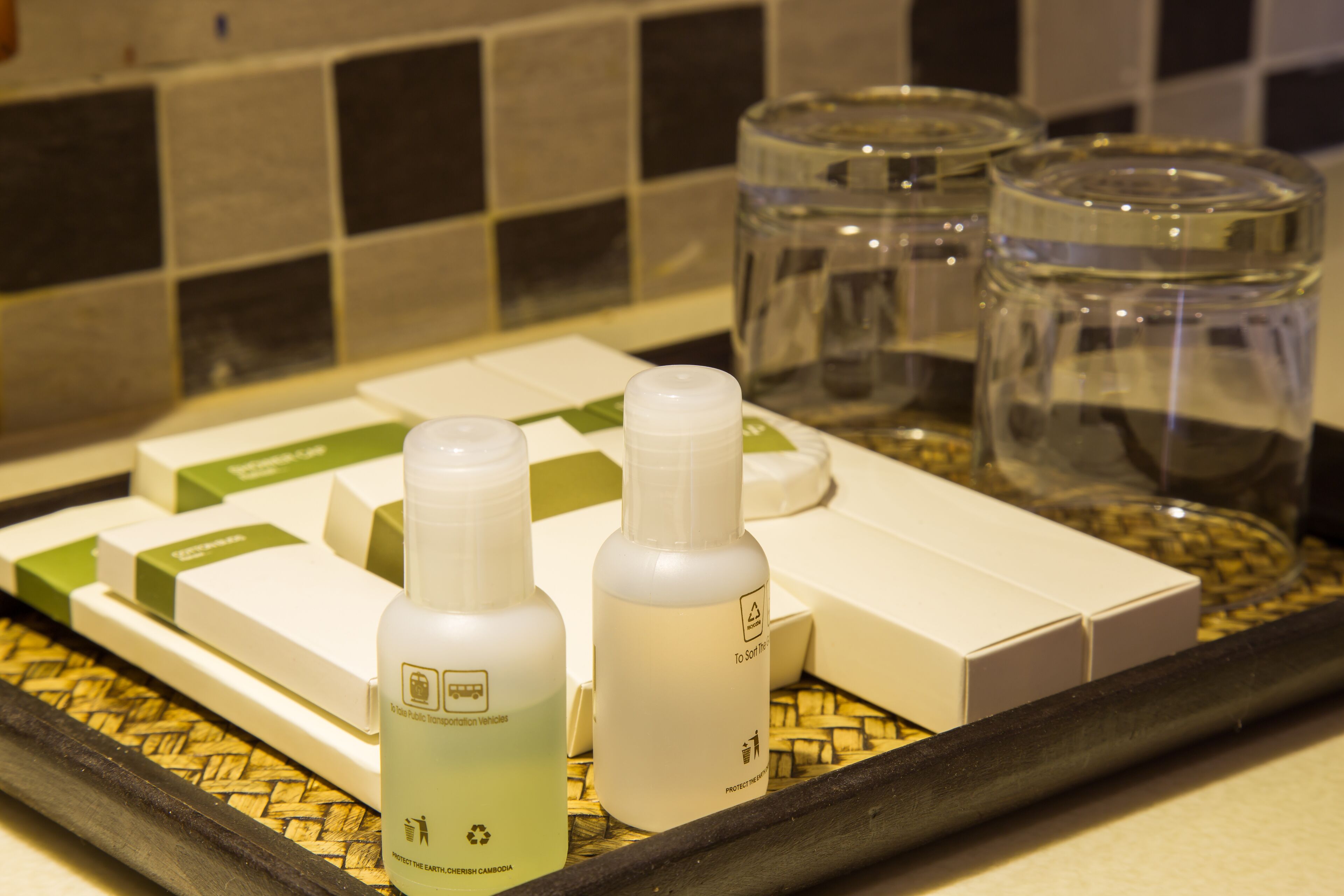 free toiletries, hair dryer, slippers, towels