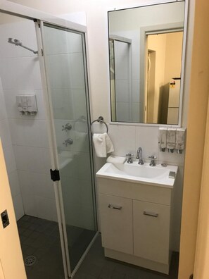 Een douche, gratis toiletartikelen, een haardroger, handdoeken