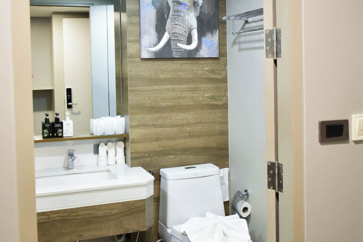 family room | bathroom | free toiletries, hair dryer, slippers, towels