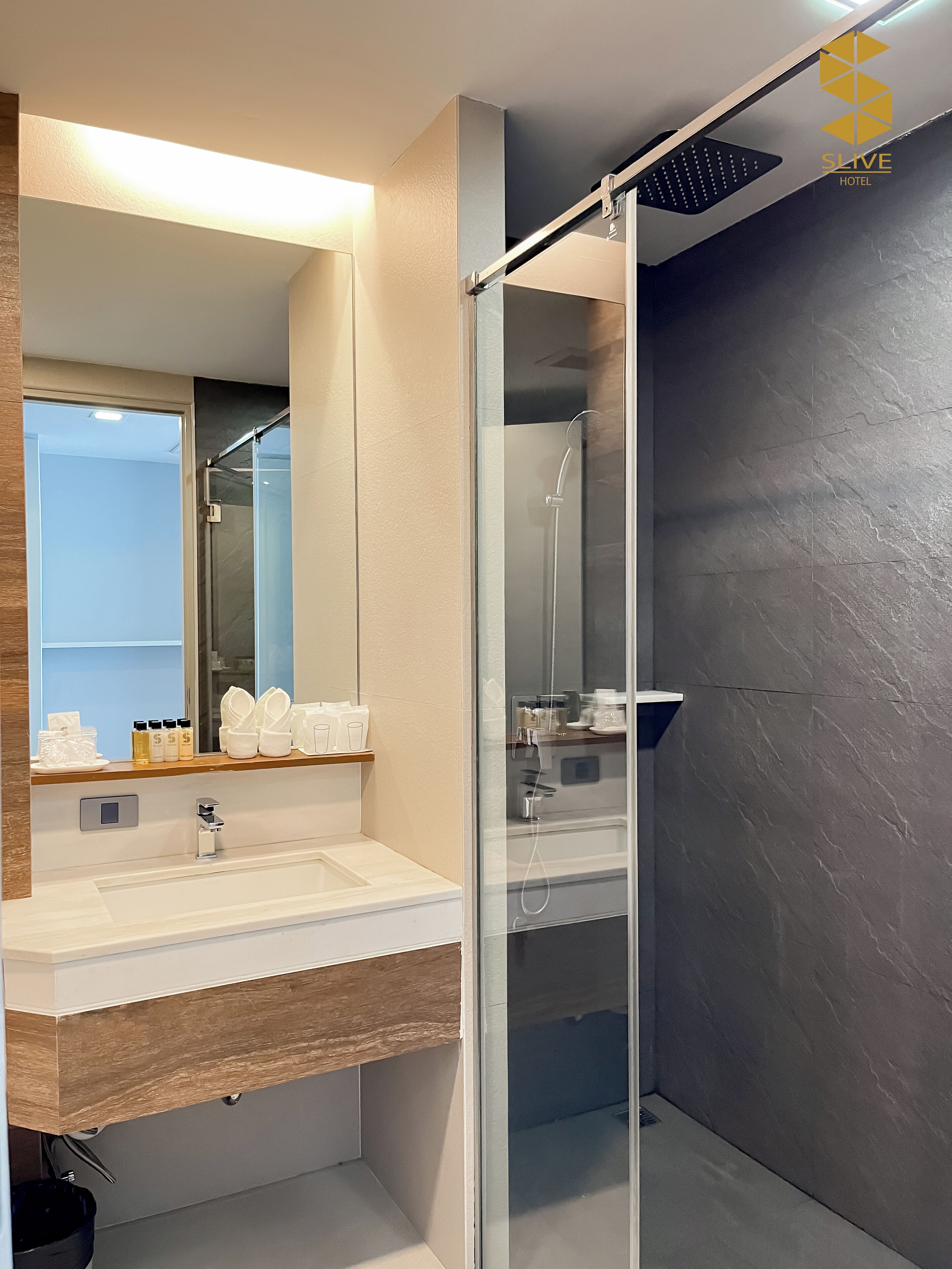 deluxe double room | bathroom | free toiletries, hair dryer, slippers, towels