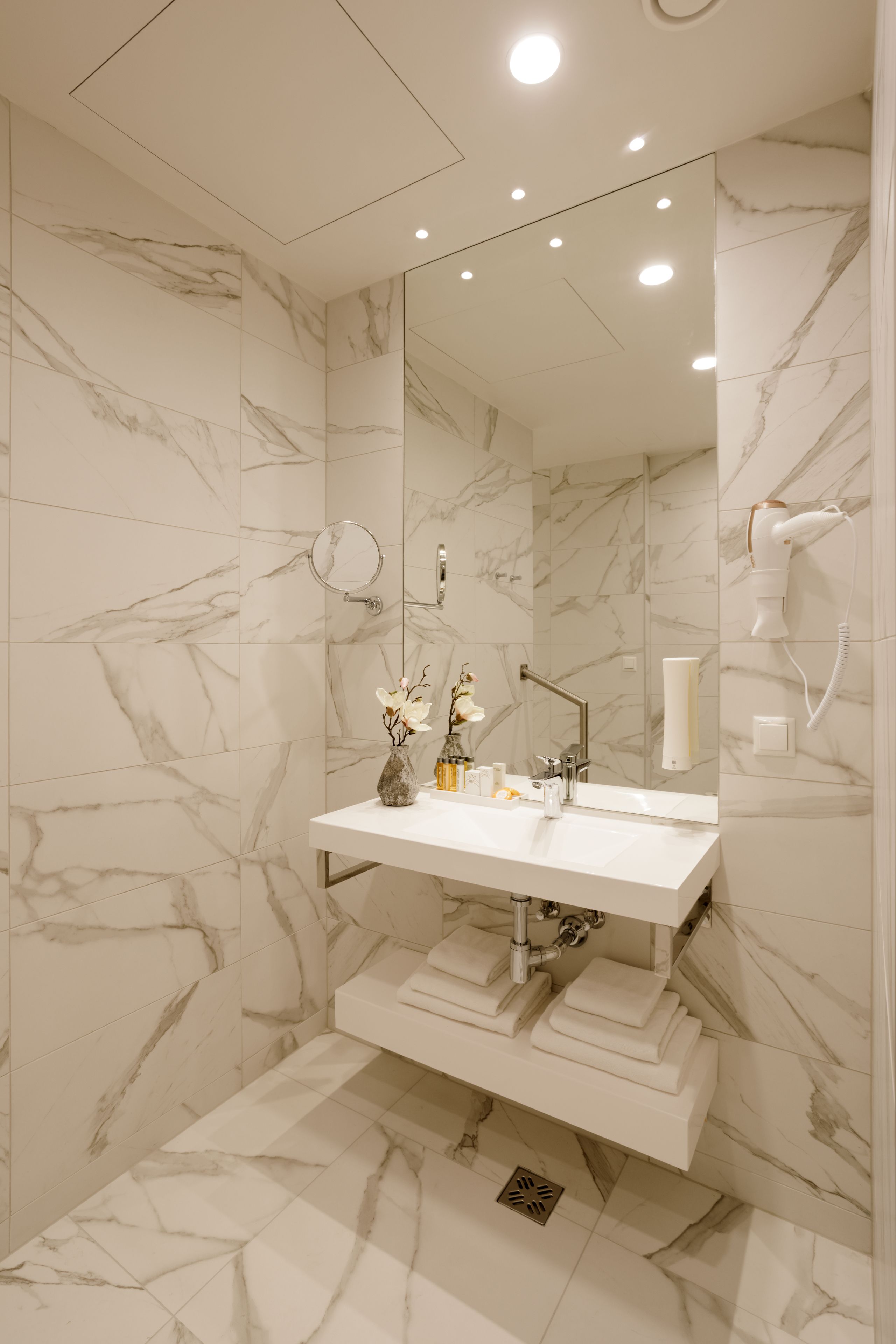 free toiletries, hair dryer, towels