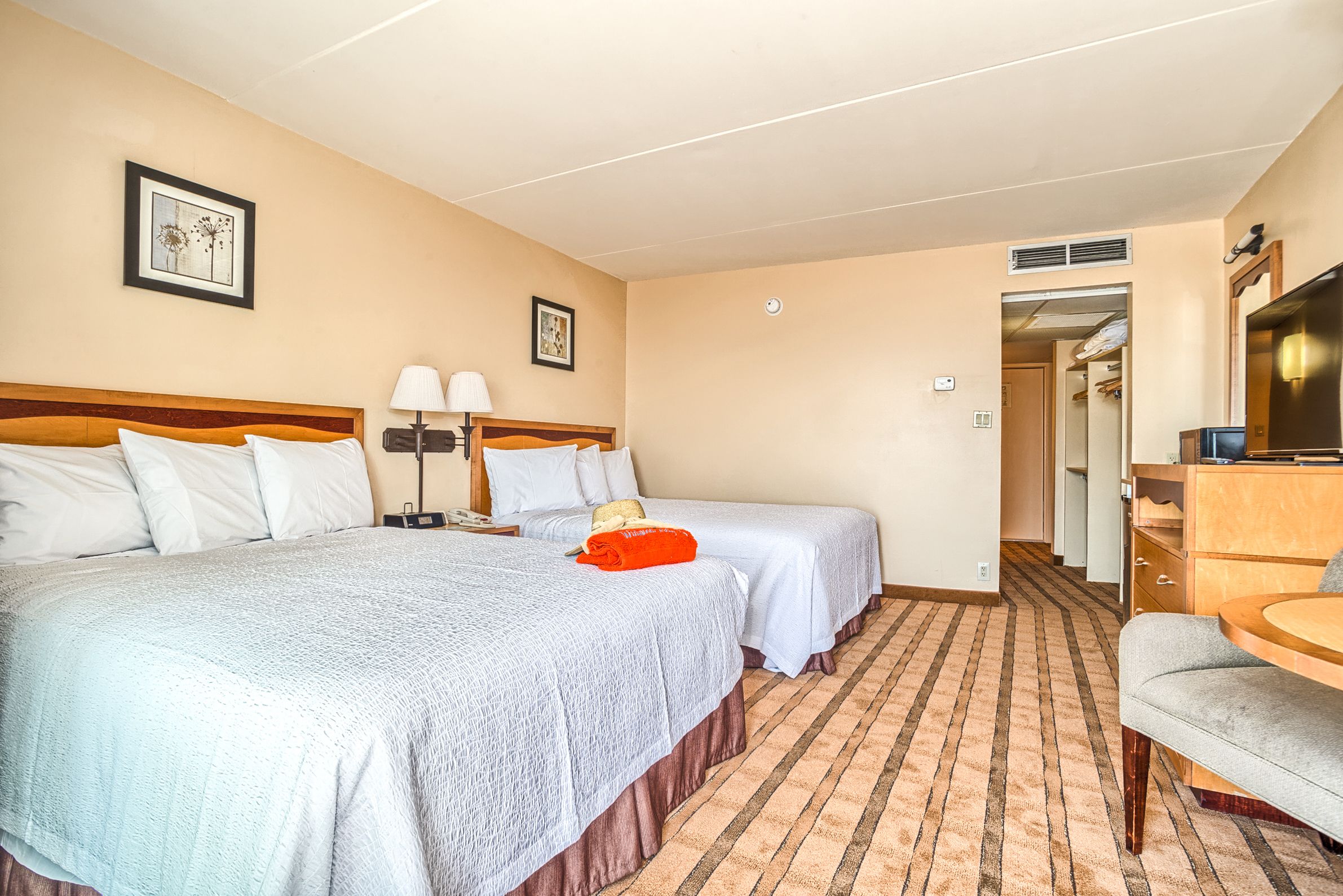 basic room, 2 queen beds, ocean view | in-room safe, desk, iron/ironing board, free wifi