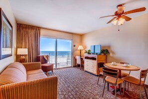 Deluxe Room, Multiple Beds, Kitchenette, Ocean View | Living area - Reges Oceanfront Resort (Wildwood Crest)