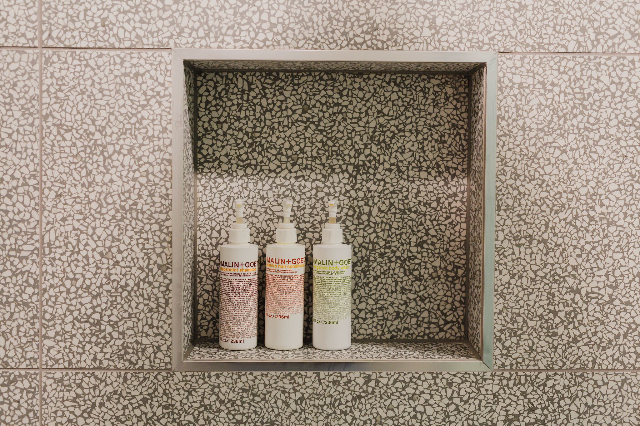 the flat at drake motor inn | bathroom | shower, rainfall showerhead, free toiletries, hair dryer