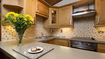 Fridge, microwave, stovetop, electric kettle