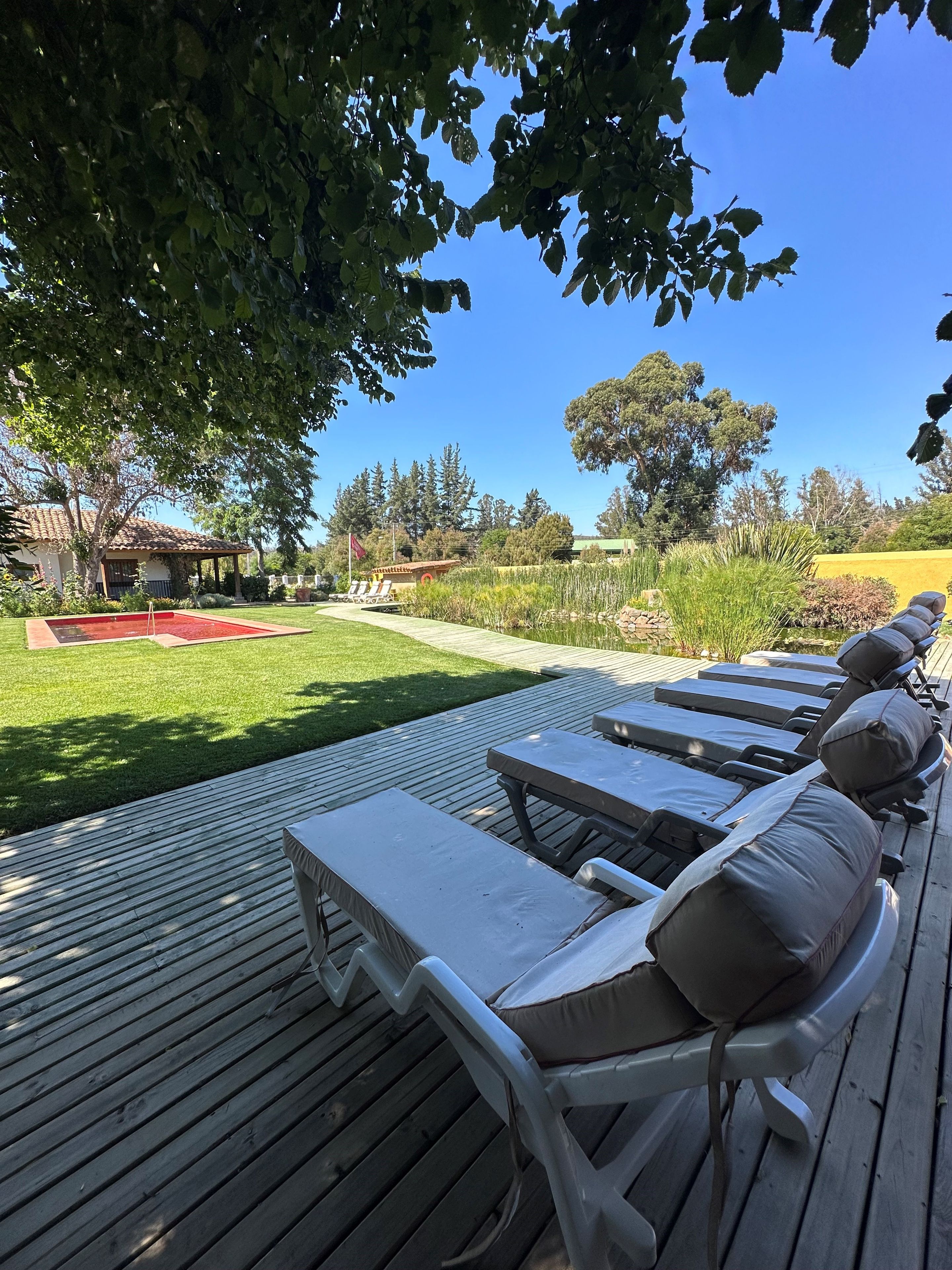 Una terraza con sillones de descanso y zona de piscina.
