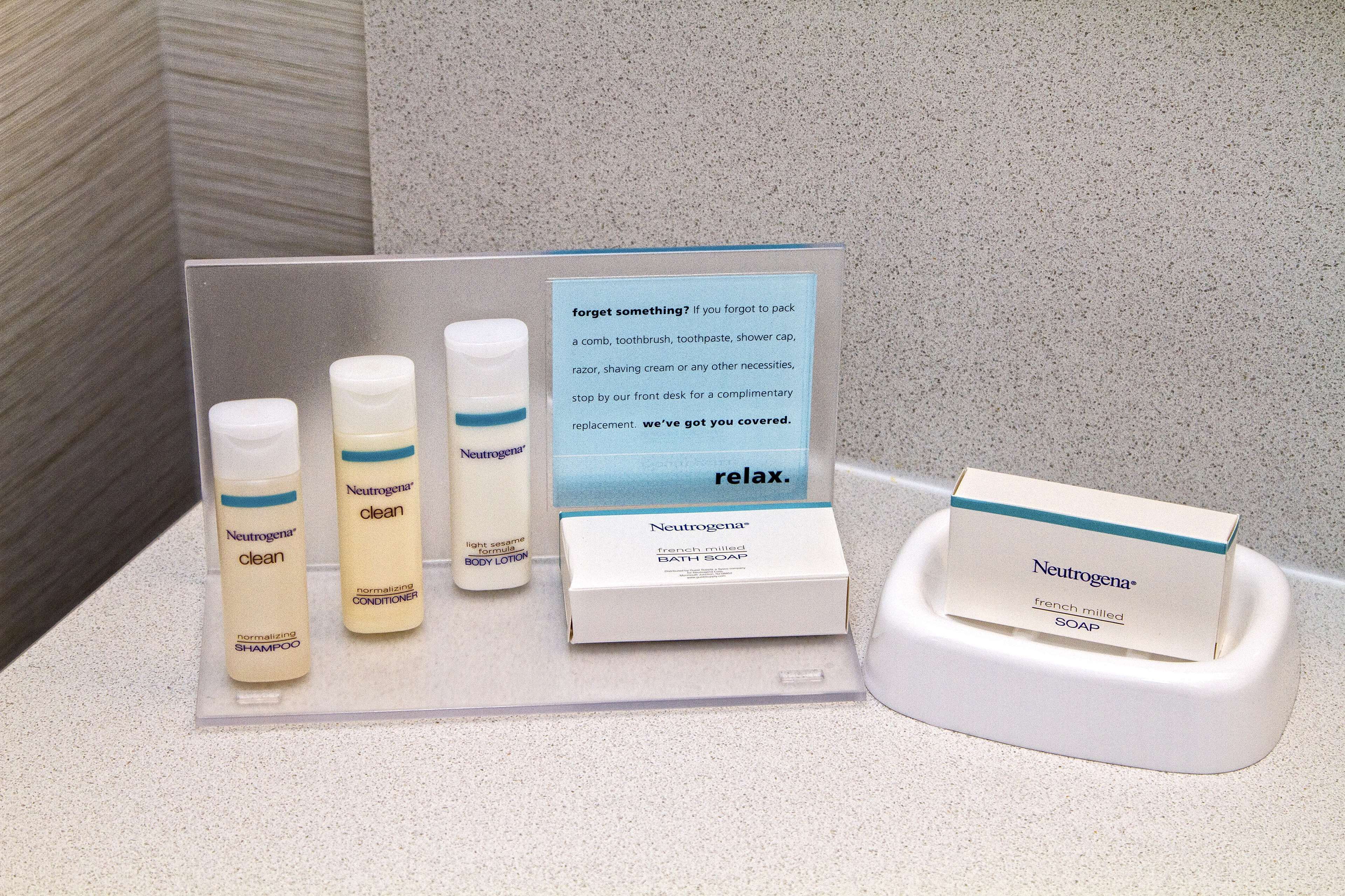 free toiletries, hair dryer, towels