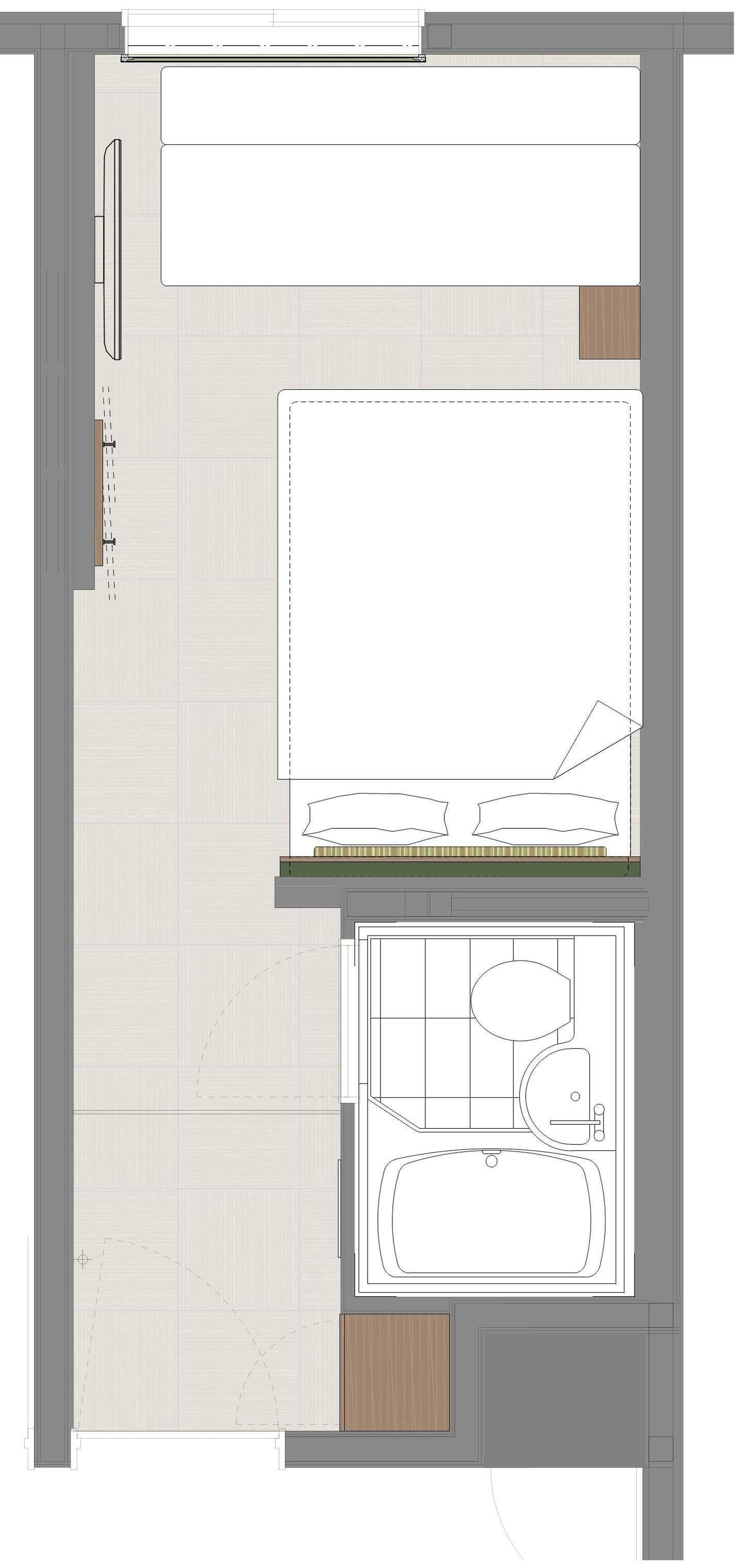 A floor plan with a kitchen, dining area, and a bathroom.