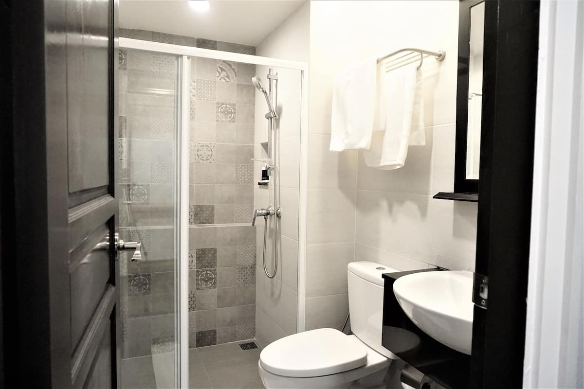 shower, free toiletries, hair dryer, bidet