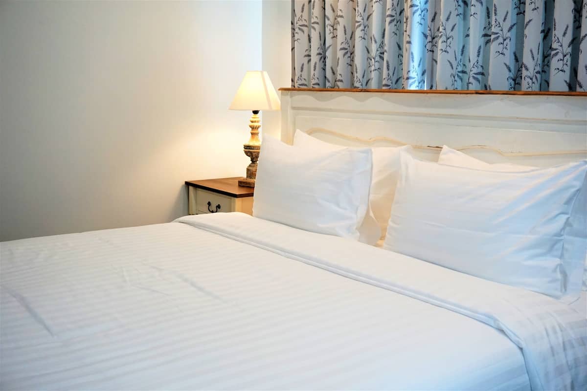 deluxe double room, 1 king bed, non smoking | 1 bedroom, desk, iron/ironing board, rollaway beds