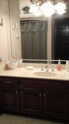 Combined shower/bathtub, hair dryer, towels, soap - Mountain Top Resort With a Million Dollar View (Monterey)