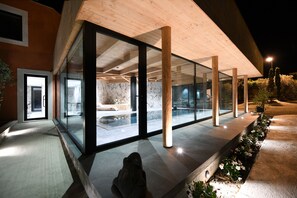 Indoor pool, open 10:00 AM to 8:00 PM, sun loungers