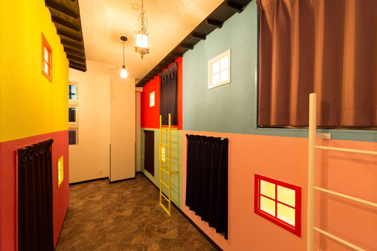 Female Miniature House Dormitory with 8 Bunk Beds - 1 bed per person,not to be shared with children