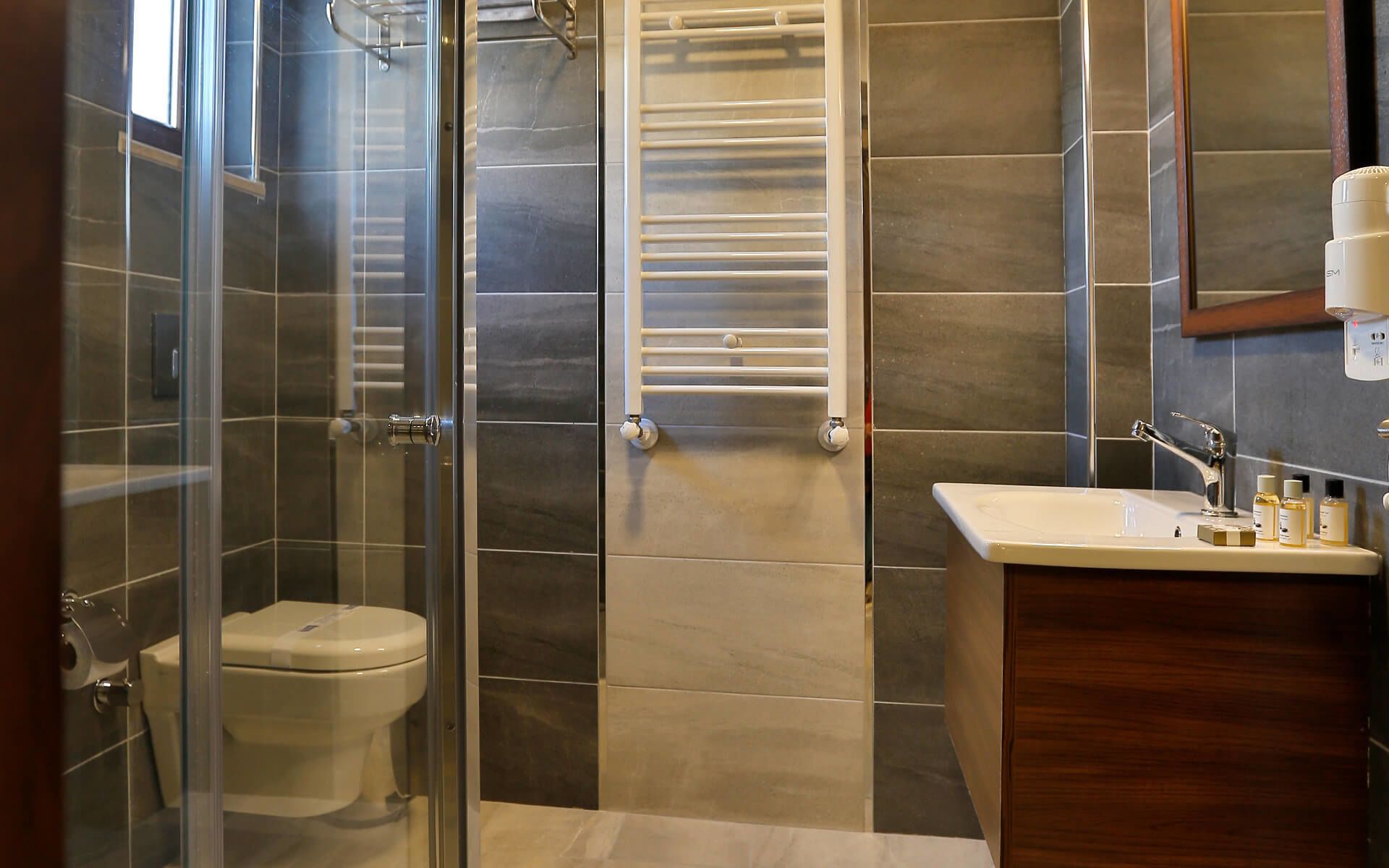 family room | bathroom | shower, free toiletries, hair dryer, slippers