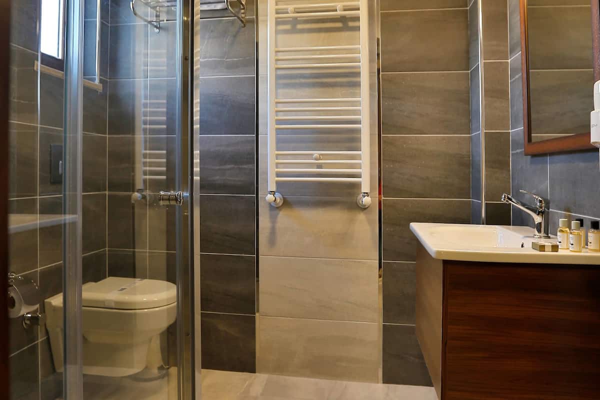 family room | bathroom | shower, free toiletries, hair dryer, slippers