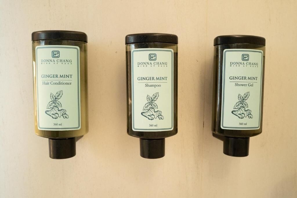 free toiletries, hair dryer, slippers, towels