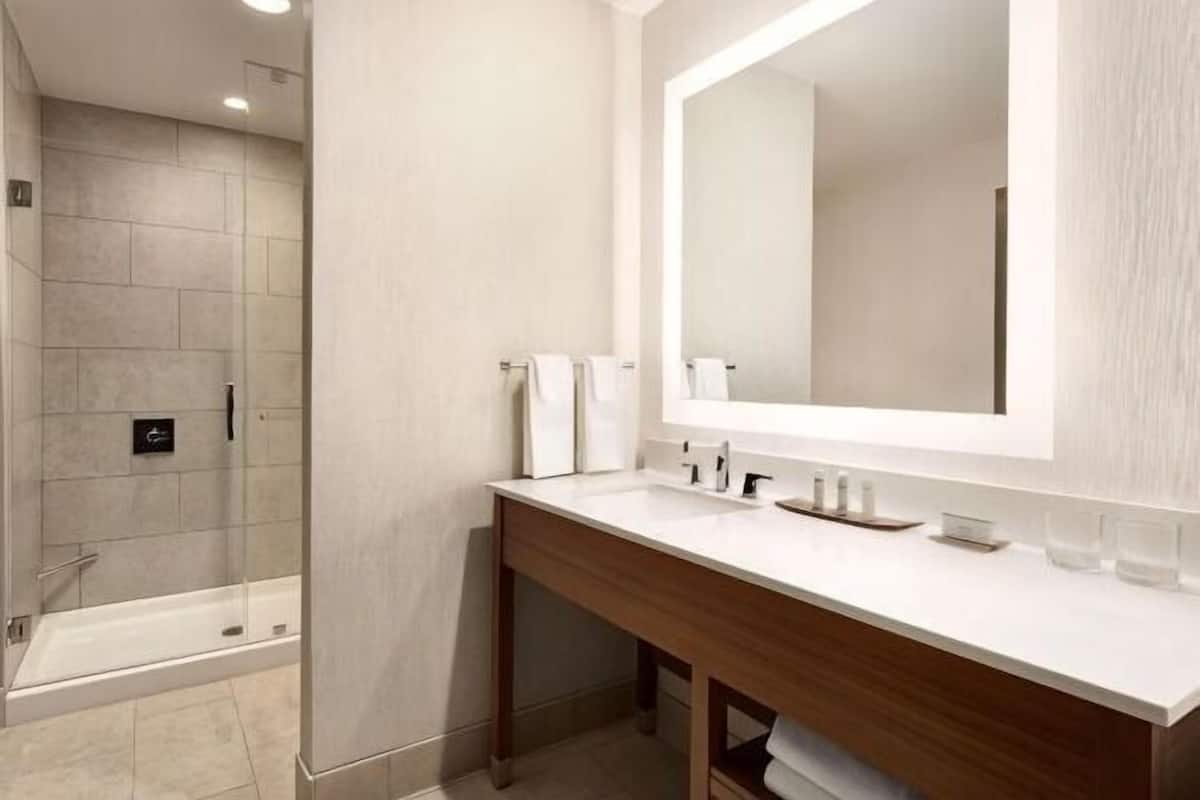 Bathroom | Designer toiletries, hair dryer, towels, soap