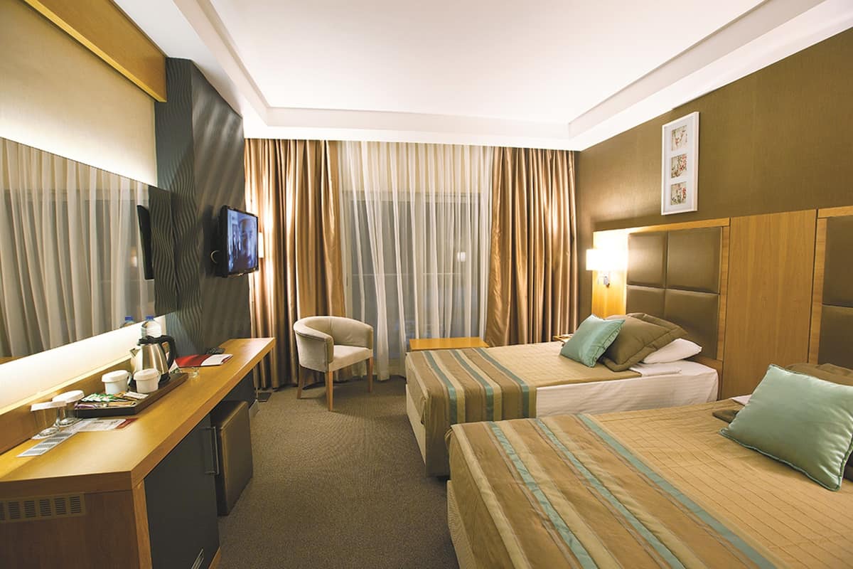 Een minibar, een kluis op de kamer, een bureau, geluiddichte muren