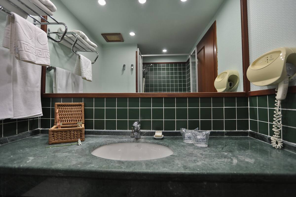 standard double or twin room | bathroom | shower, free toiletries, hair dryer, bathrobes