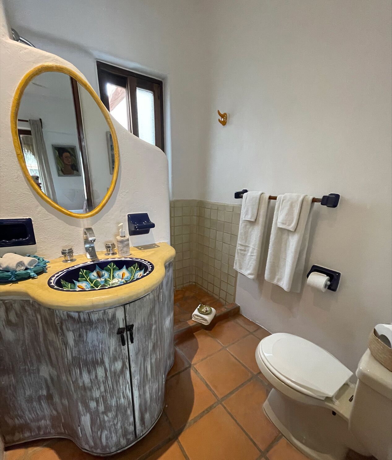 shower, hair dryer, bathrobes, towels