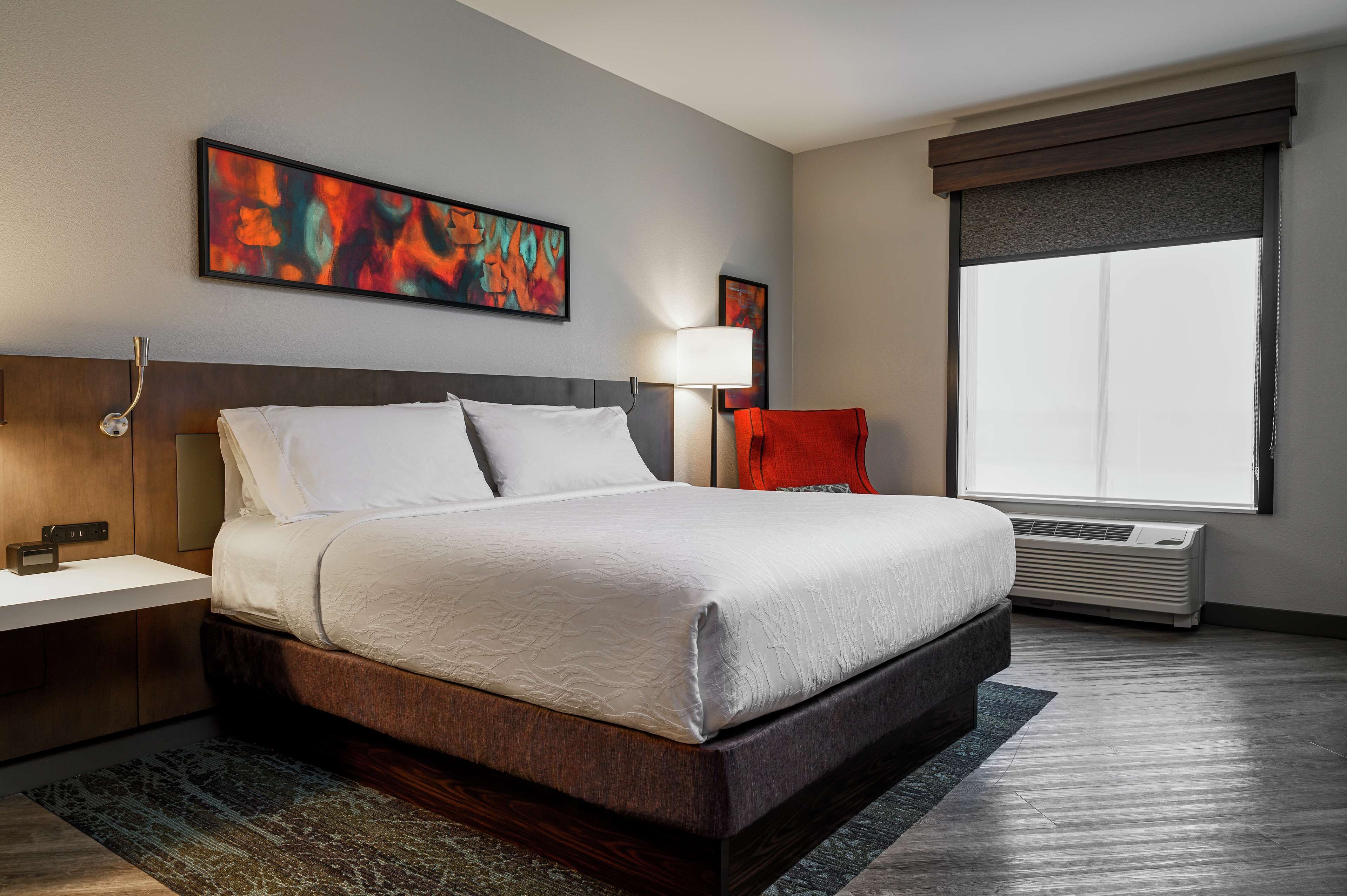 desk, laptop workspace, blackout curtains, iron/ironing board