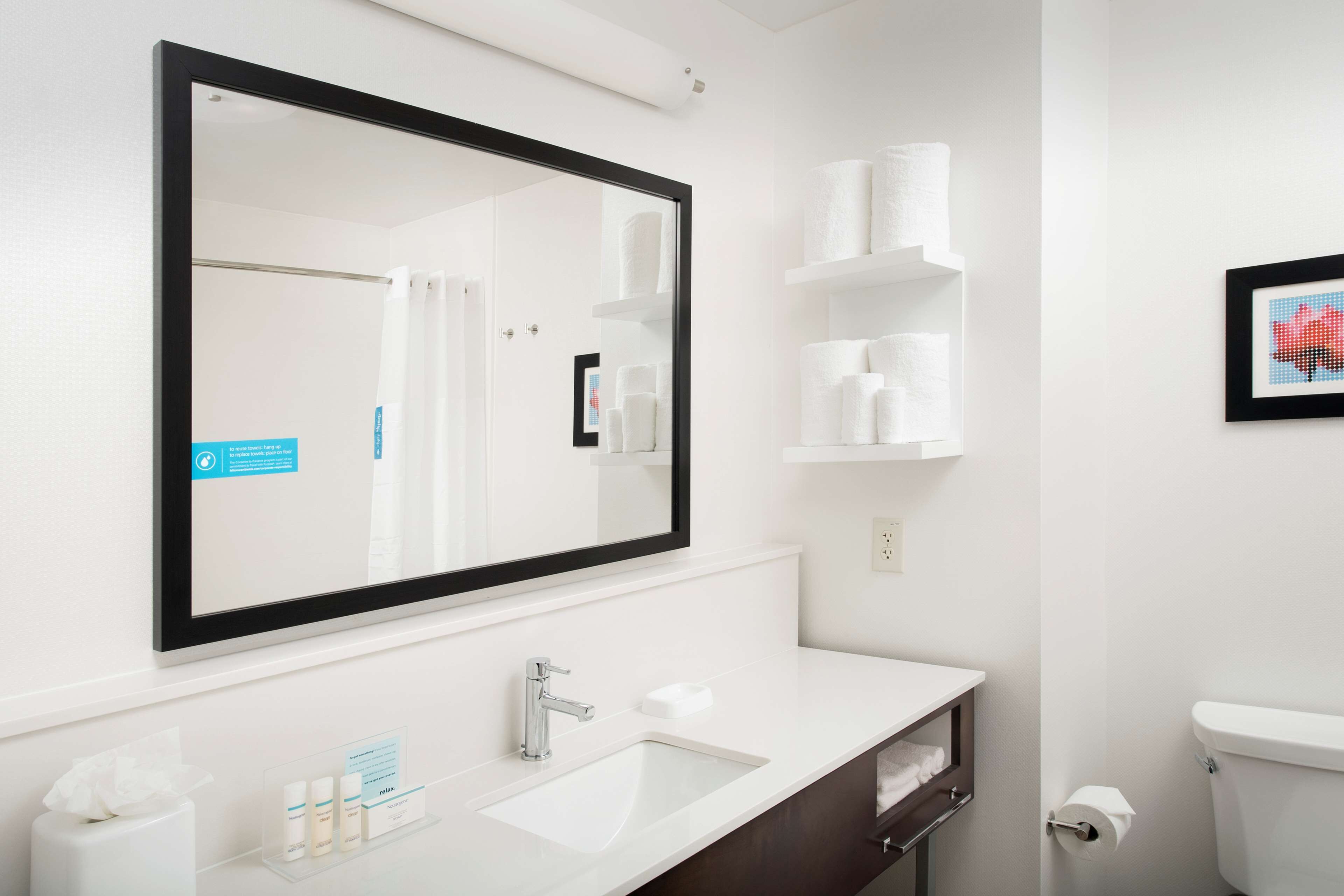 room, 2 queen beds, refrigerator & microwave | bathroom | free toiletries, hair dryer, towels