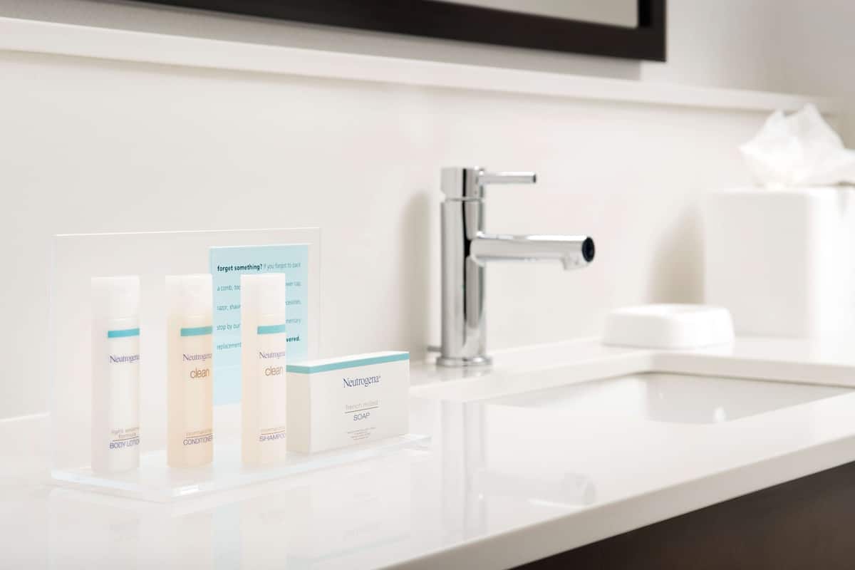 free toiletries, hair dryer, towels