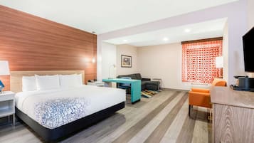 Premium bedding, pillowtop beds, desk, laptop workspace