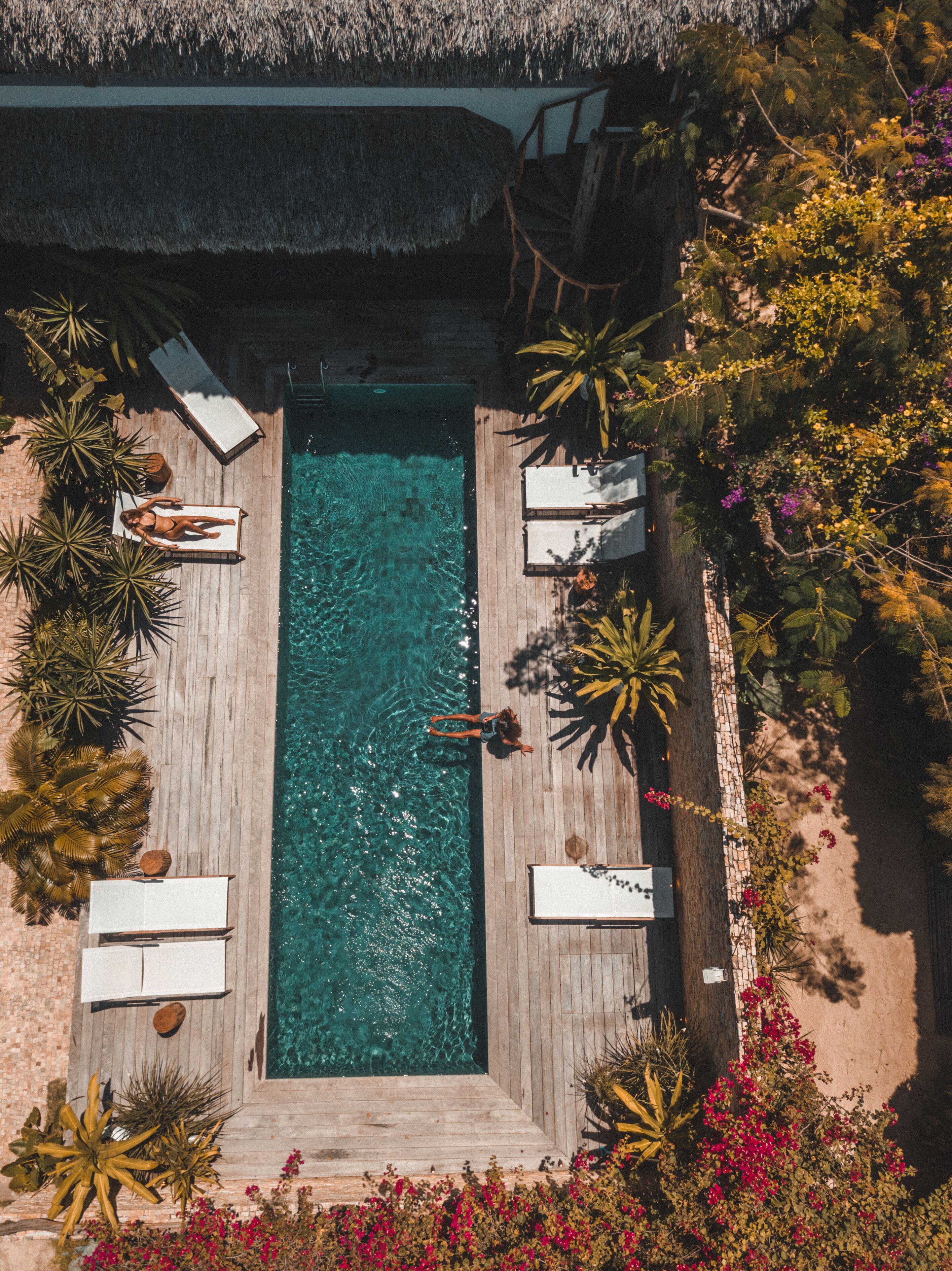 Outdoor pool, pool loungers