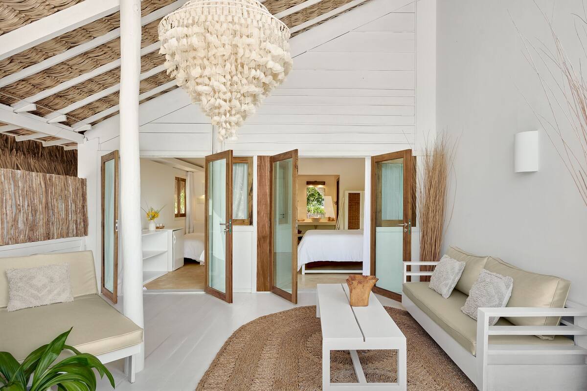 Bungalow familiar, patio, vistas a la piscina (Triplo Duna) | Minibar, caja fuerte, cortinas opacas y sistema de insonorización