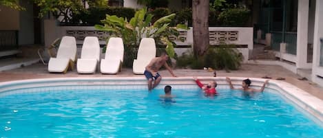 Outdoor pool, pool loungers