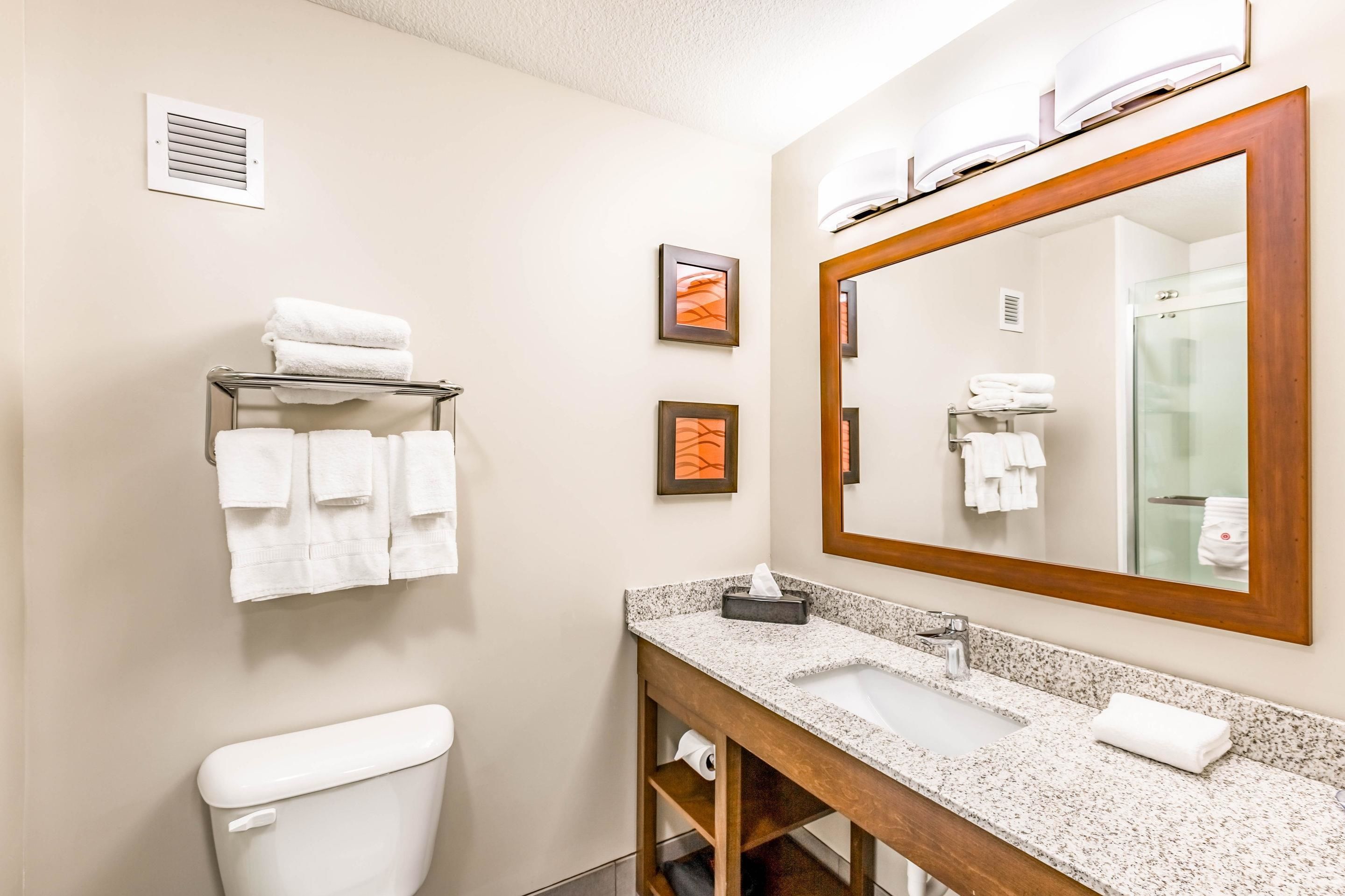 combined shower/bathtub, hair dryer, towels