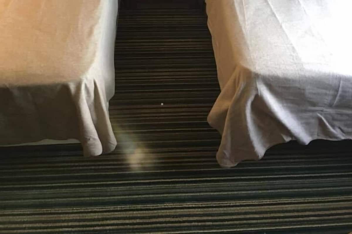 Chambre, 2 lits une place, réfrigérateur et four à micro-ondes