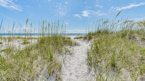 A sandy beach path leading to the ocean, surrounded by tall grass and dunes. - Spacious Beachfront Condo NEWLY REMODELED (Jacksonville Beach)