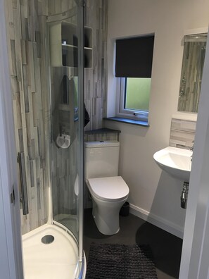 Ducha, secador de pelo, toallas y papel higiénico