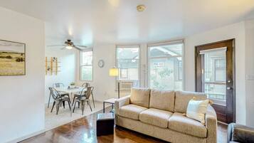 TV, DVD player, books, video library