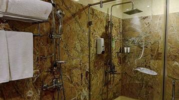 Shower, free toiletries, hair dryer, slippers