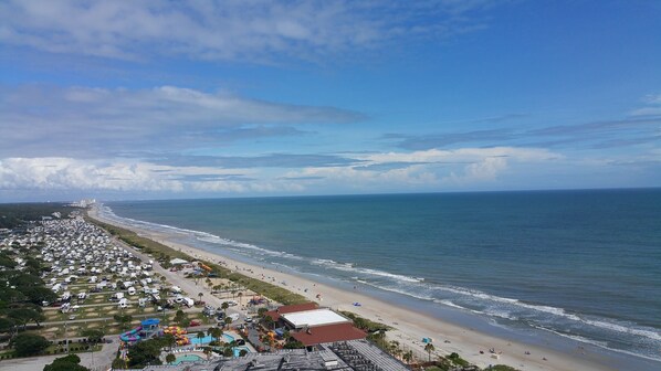 En la playa y camastros 