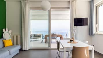 Family Villa, 3 Bedrooms, Private Pool, Sea View | Living room | Flat-screen TV