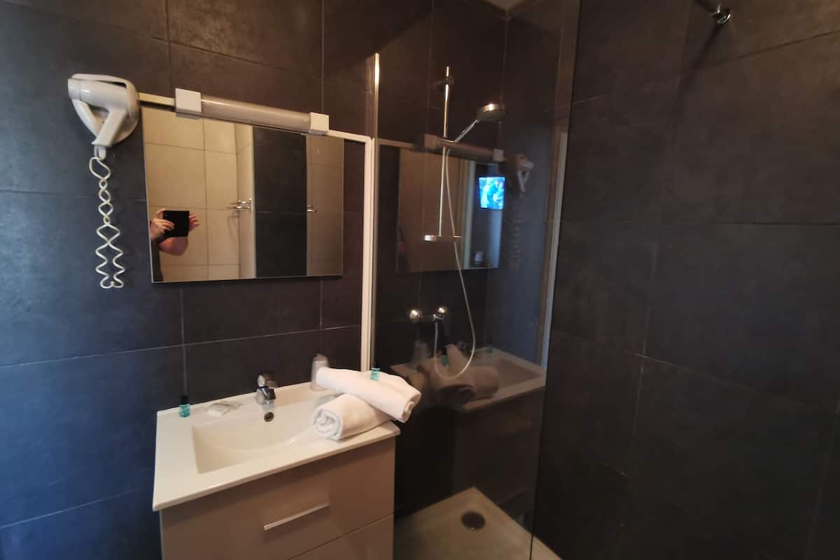 shower, free toiletries, hair dryer, towels