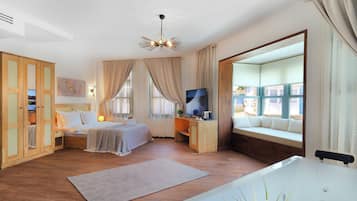 Quarto superluxo, 1 quarto (Bay Window) | Lençóis italianos Frette, roupas de cama premium, frigobar