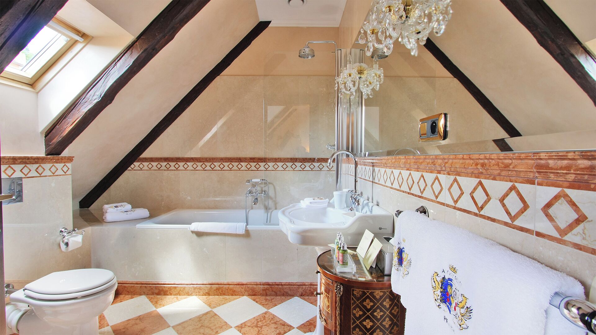 royal suite, 1 queen bed with sofa bed | bathroom | combined shower/bathtub, free toiletries, hair dryer, slippers