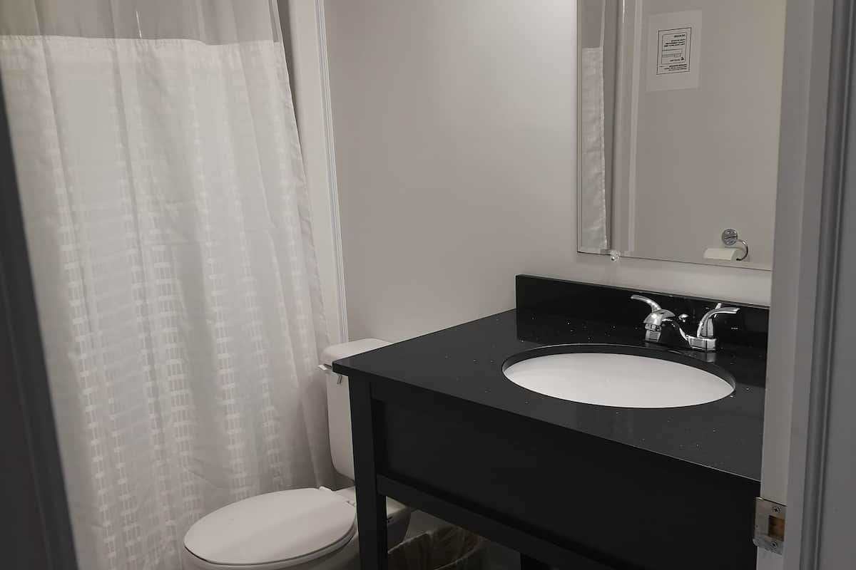 room, 1 queen bed | bathroom | combined shower/bathtub, free toiletries, hair dryer, towels