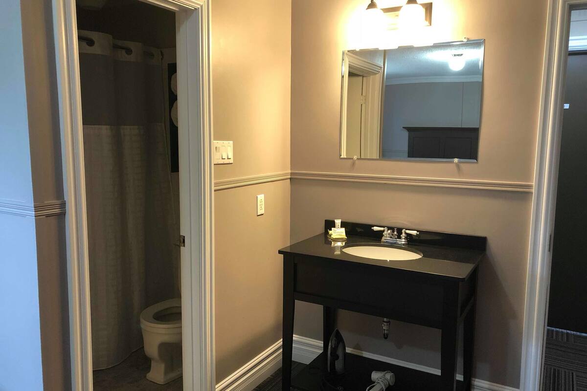 room, 1 queen bed | bathroom | combined shower/bathtub, free toiletries, hair dryer, towels