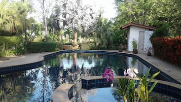 Outdoor pool, pool umbrellas