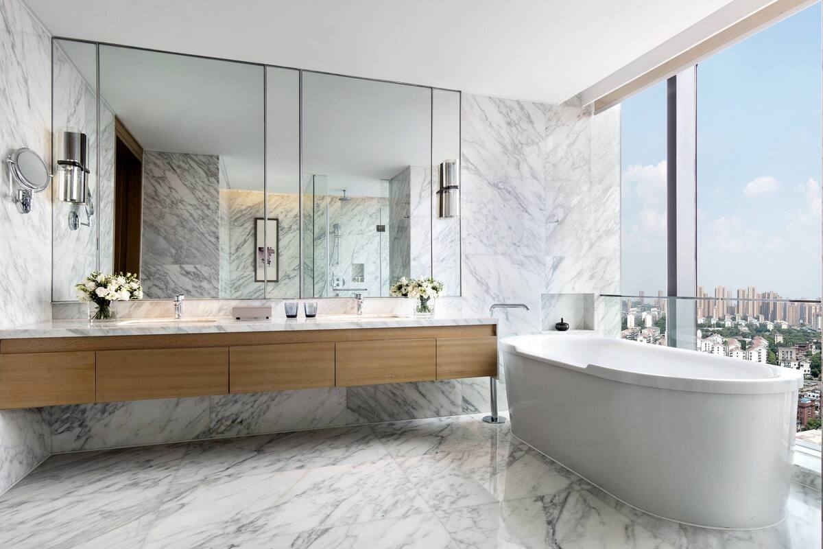 rainfall showerhead, free toiletries, hair dryer, dressing gowns