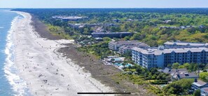 On the beach, sun-loungers, beach towels