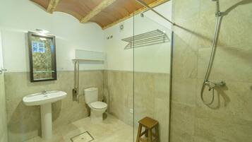 Combined shower/bathtub, hair dryer, bidet, towels
