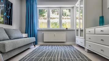 Een smart-tv, een dvd-speler, boeken en een filmbibliotheek