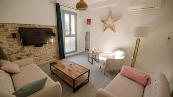 TV, DVD player, books, music library